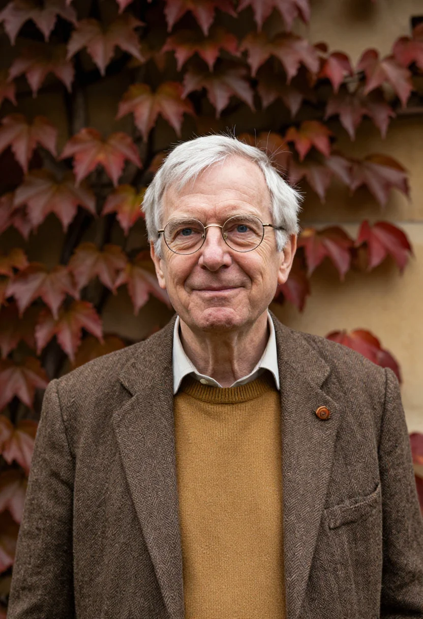 AI oxford don michaelmas tweed sample — portrait of an Oxford don, an English man in his early seven