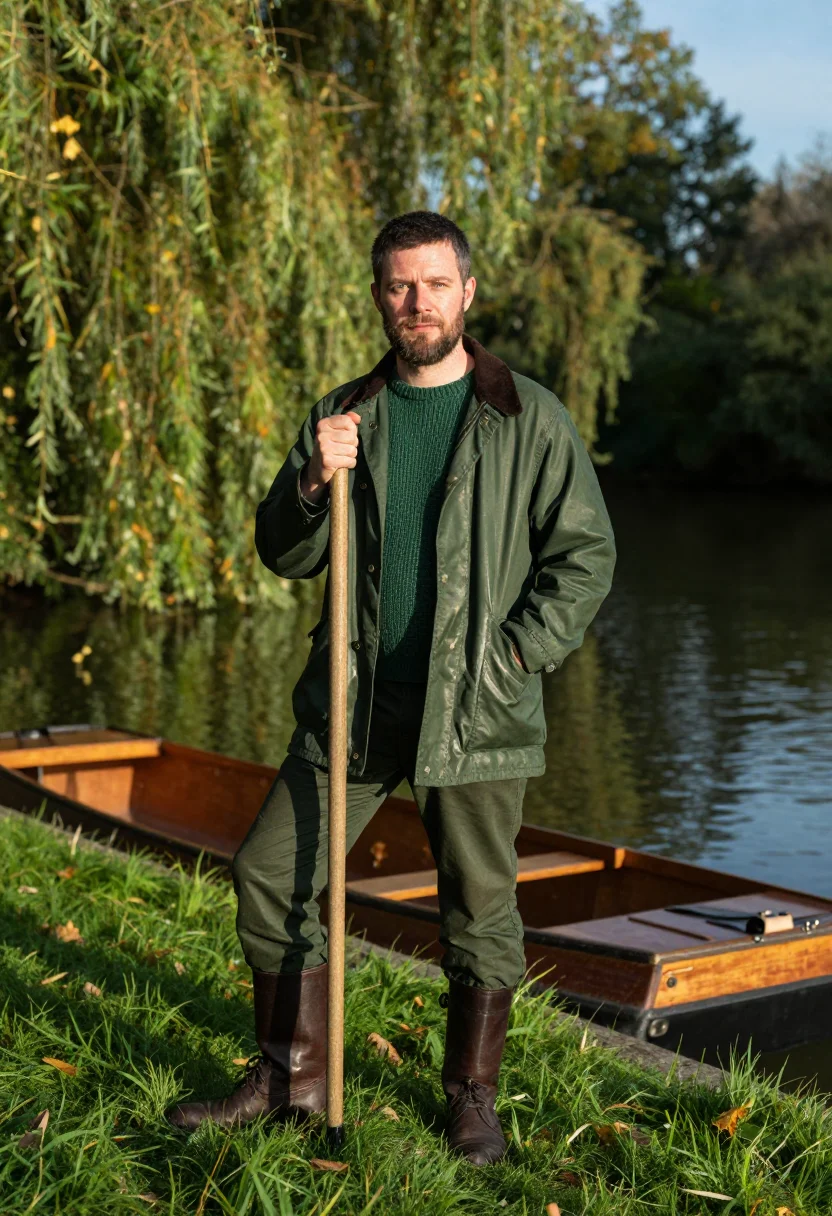 AI oxford punt michaelmas bottle sample — portrait of a man, framed full-length from the boots to just