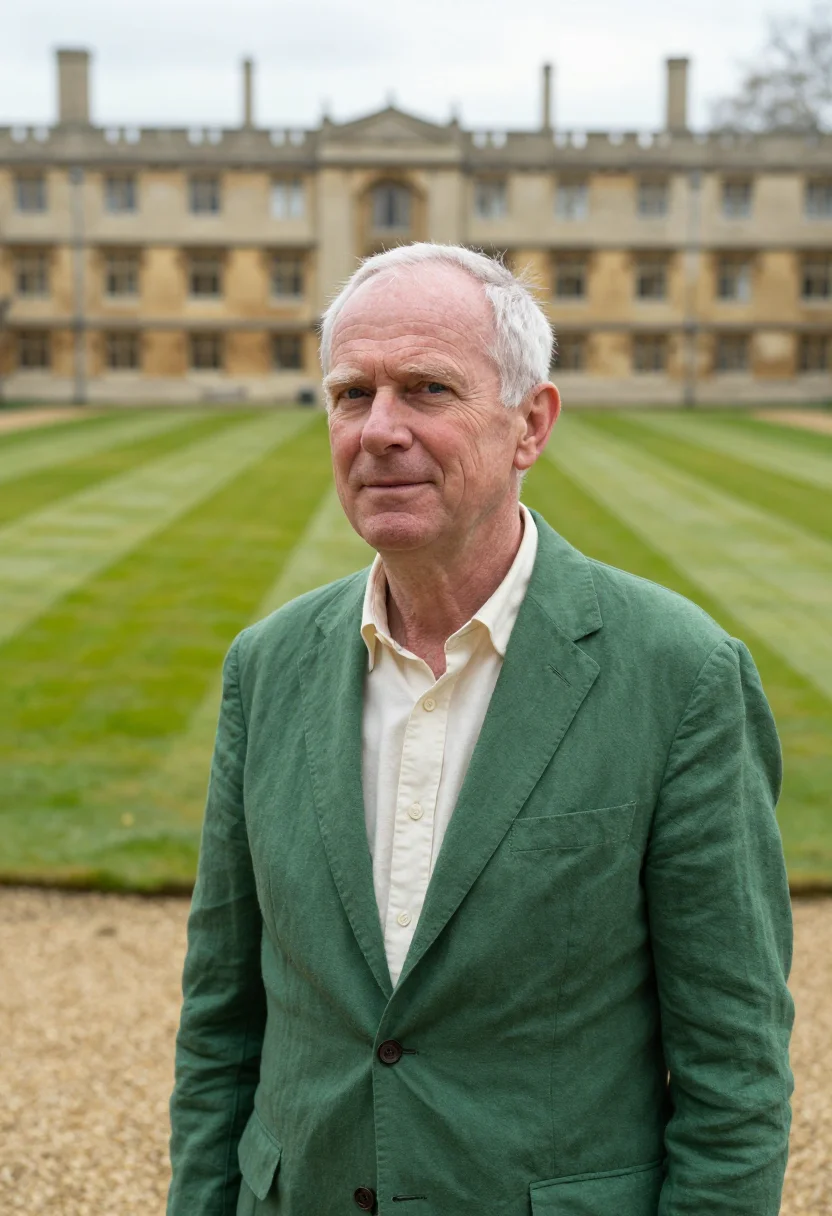 AI oxford trinity term don may green quad sample — portrait of a man, an Irish man in his early sixties with ru