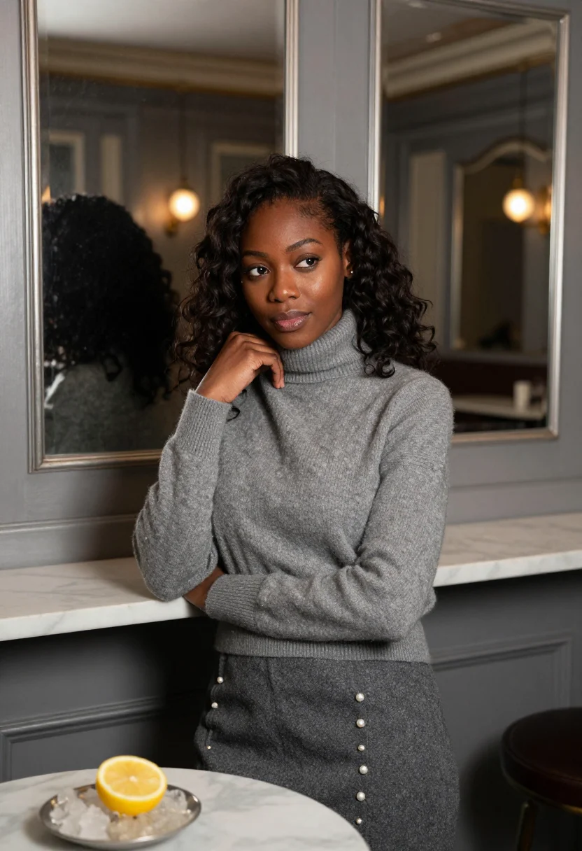 AI oyster bar paris january lemon sample — portrait of a woman, framed chest-up, the crop at the ribs,
