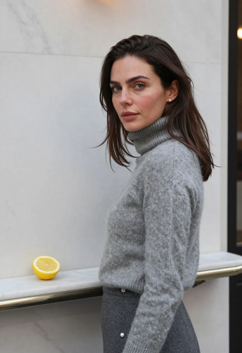AI oyster bar paris january lemon sample — portrait of a woman, framed chest-up, the crop at the ribs,
