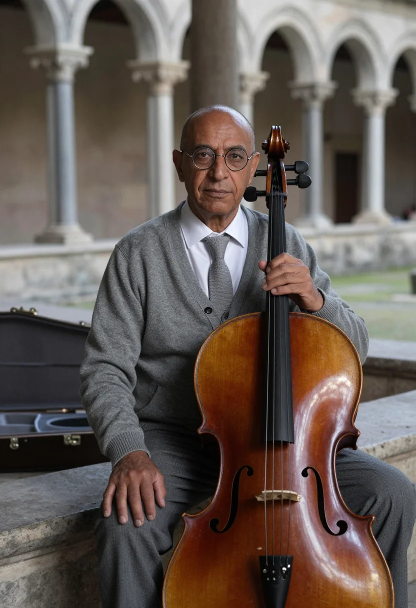 AI pablo casals prades november grey sample — portrait of a man, framed half-length from the head to the h
