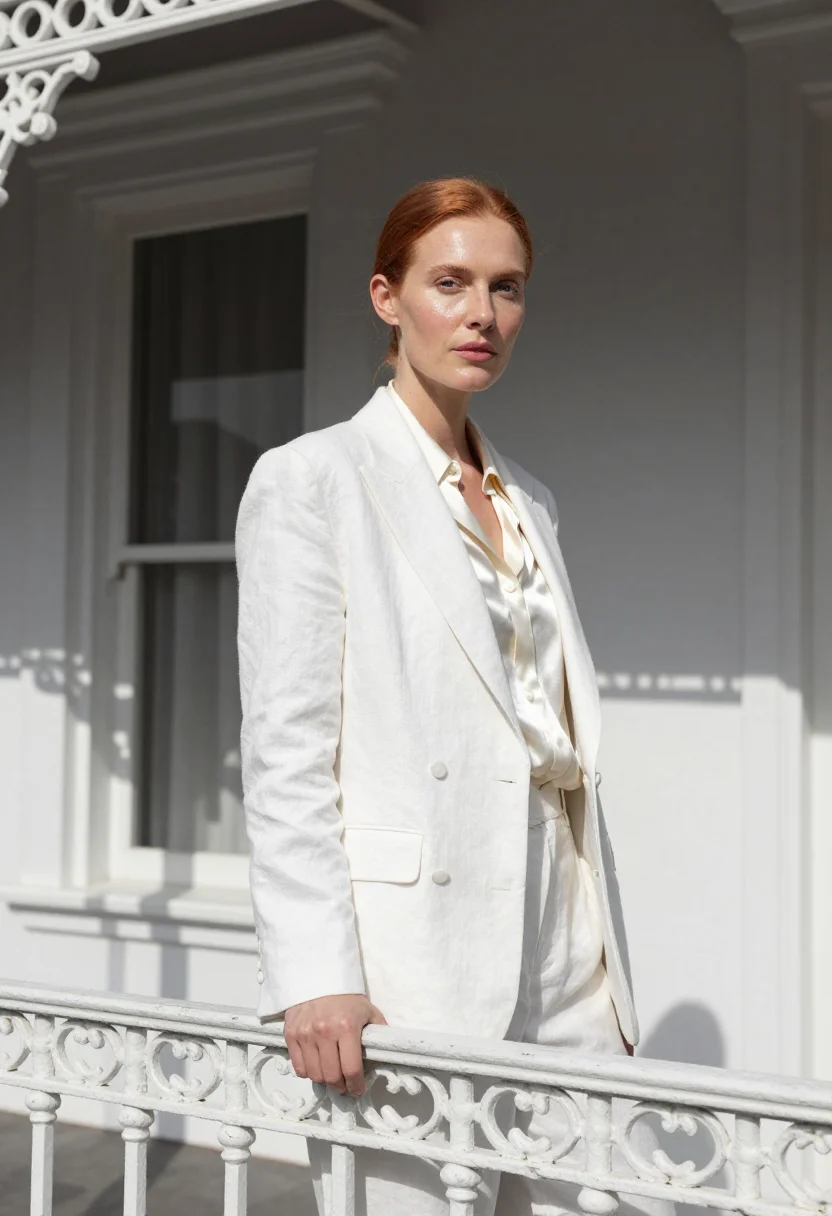 AI paddington fashion designer iron lace white sample — portrait of a woman, a fashion designer in her early forties