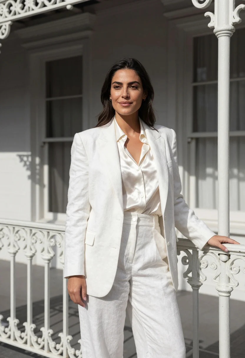 AI paddington fashion designer iron lace white sample — portrait of a woman, a fashion designer of Lebanese descent