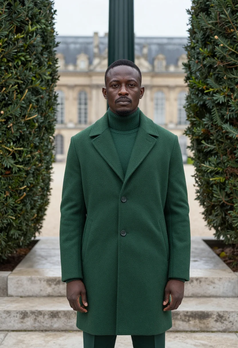 AI palace lobby concorde forest green sample — portrait of a man, framed chest-up from the ribs, the body c
