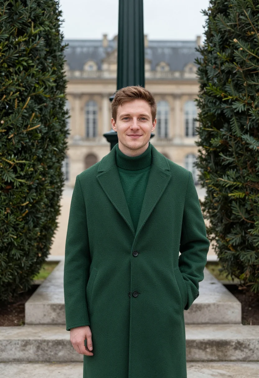 AI palace lobby concorde forest green sample — portrait of a man, framed tight, head and shoulders, the bod