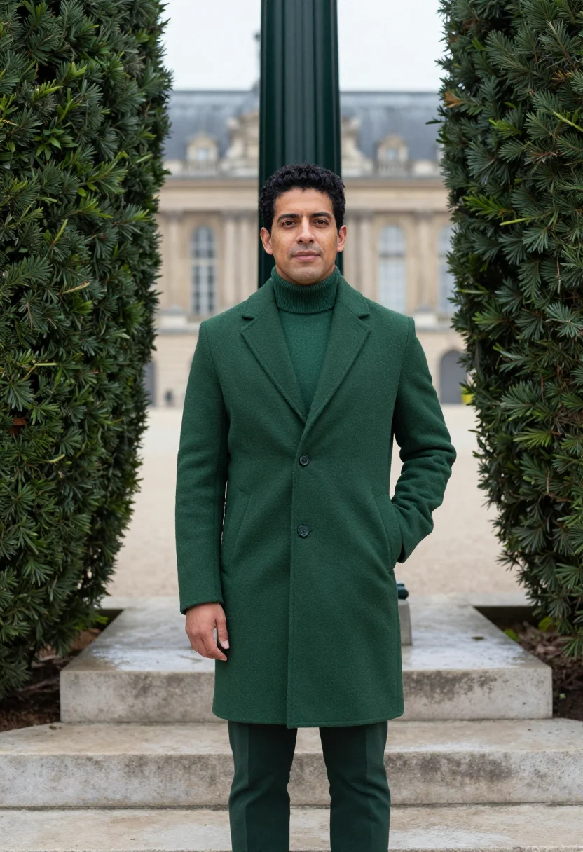 AI palace lobby concorde forest green sample — portrait of a man, framed half-length from mid-thigh up on t