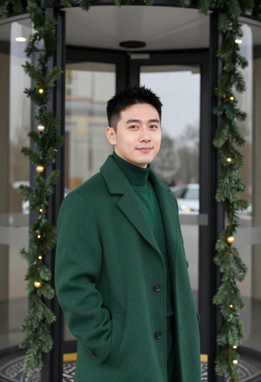 AI palace lobby concorde forest green sample — portrait of a man, framed tight, head and shoulders, the bod
