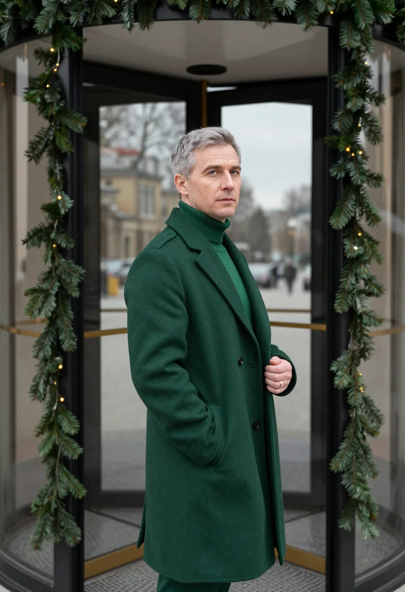 AI palace lobby concorde forest green sample — portrait of a man, framed chest-up from the ribs, the body c