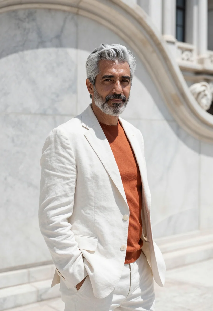 AI palacio bellas artes director white marble copper sample — portrait of a man, a Spanish arts director in his mid-fiftie