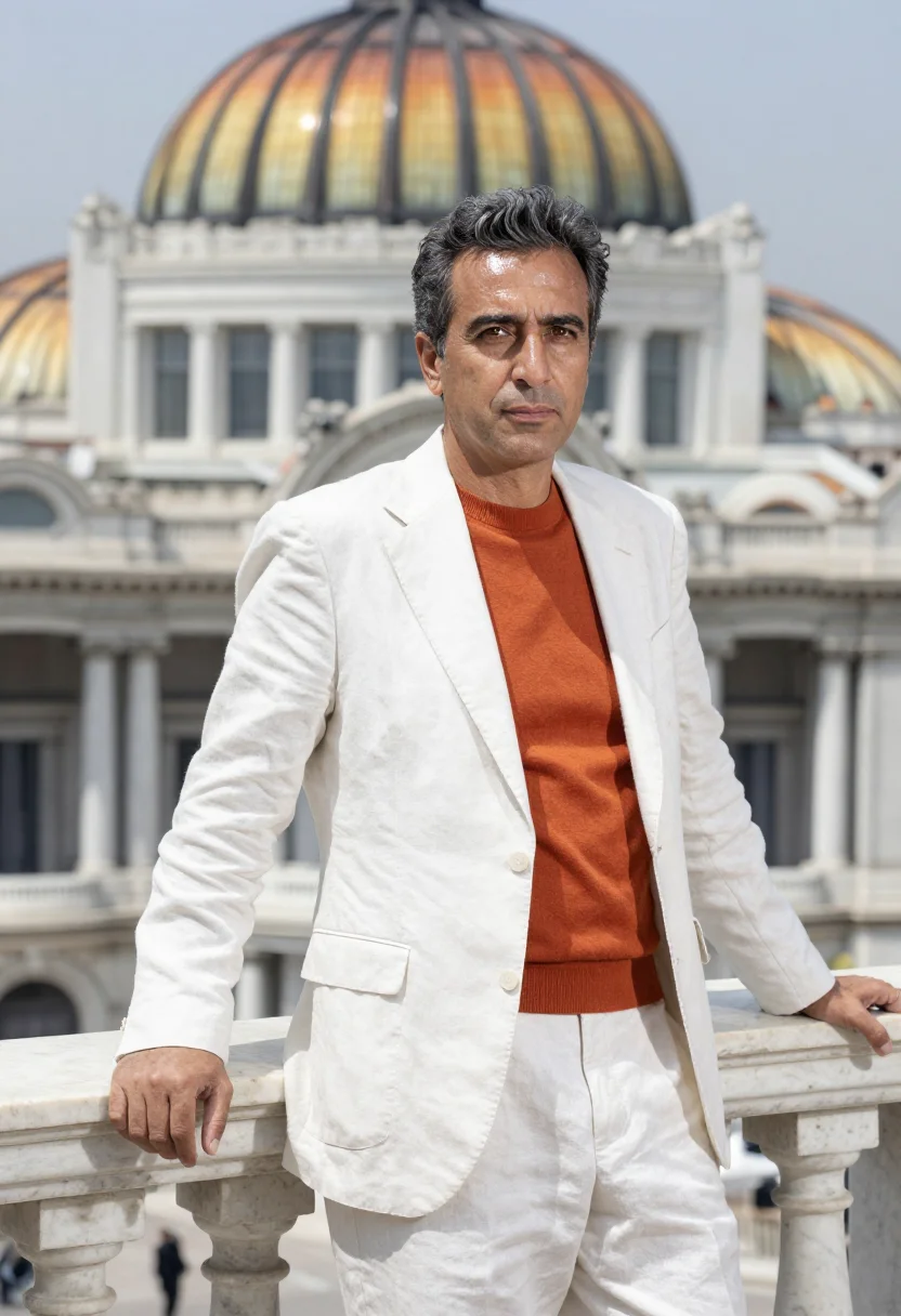 AI palacio bellas artes director white marble copper sample — portrait of a man, an Italian arts director in his late fort