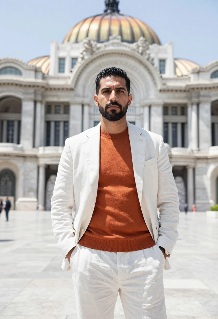 AI palacio bellas artes director white marble copper sample — portrait of a man, a Lebanese-Mexican arts director in his m