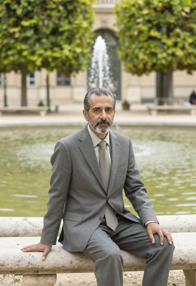 AI palais royal senior civil servant stone lime sample — portrait of a man, in his mid-fifties, a man of Portuguese d