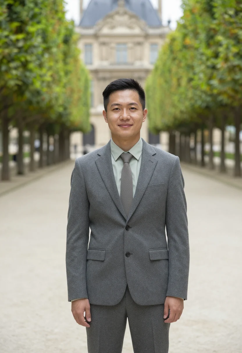 AI palais royal senior civil servant stone lime sample — portrait of a man, in his early thirties, a man of Vietnames