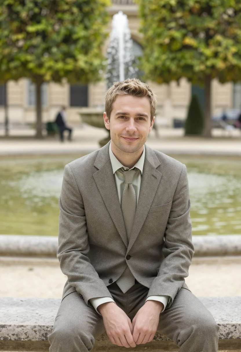 AI palais royal senior civil servant stone lime sample — portrait of a man, in his early forties, with fair skin, haz