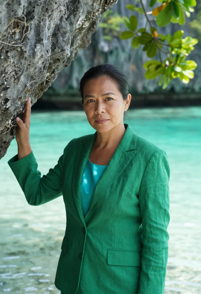 AI palau marine geologist rock islands emerald sample — portrait of a woman, a marine geologist, a Filipino woman in