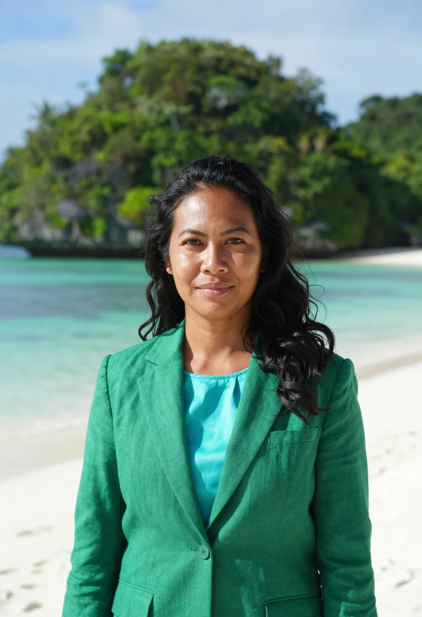 AI palau marine geologist rock islands emerald sample — portrait of a woman, a marine geologist, a Palauan woman in