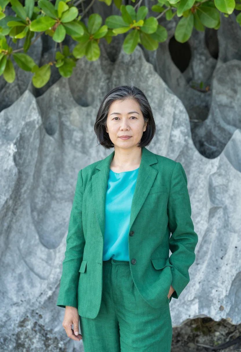 AI palau marine geologist rock islands emerald sample — portrait of a woman, a marine geologist, a Japanese woman in