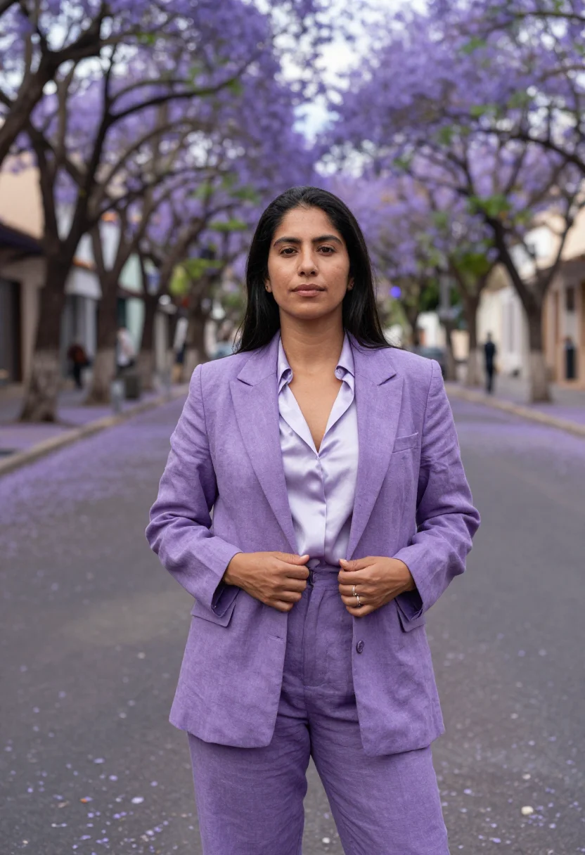 AI palermo interior designer jacaranda violet sample — portrait of a woman, a Peruvian-Argentine interior designer