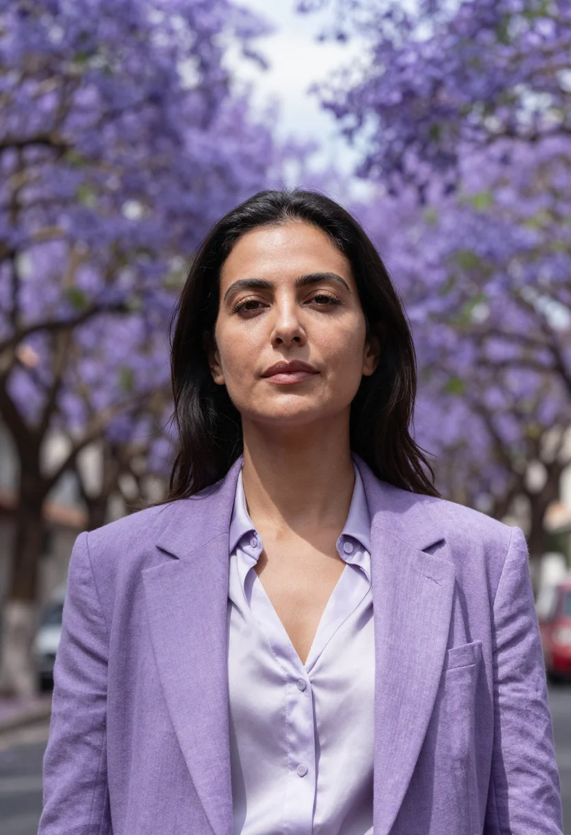 AI palermo interior designer jacaranda violet sample — portrait of a woman, an Argentine interior designer in her l