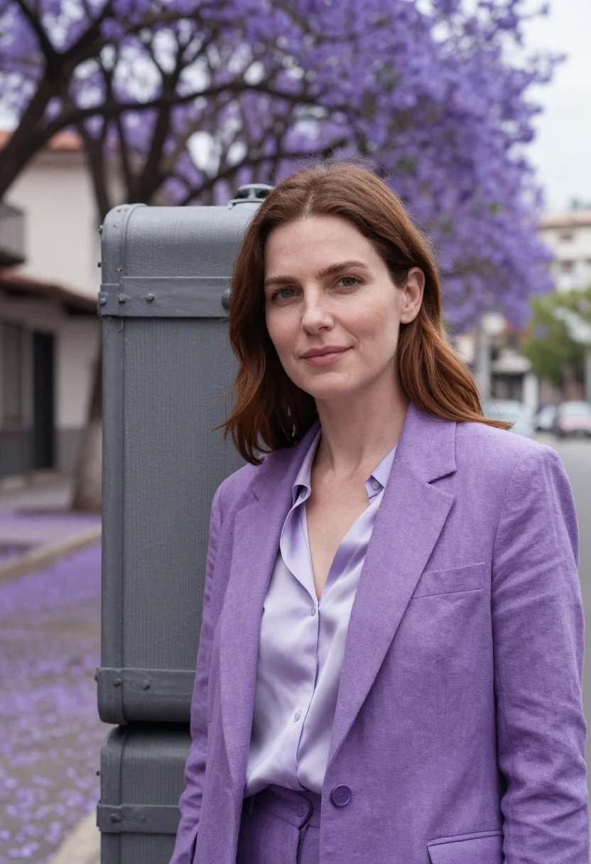 AI palermo interior designer jacaranda violet sample — portrait of a woman, a French interior designer in her mid-t