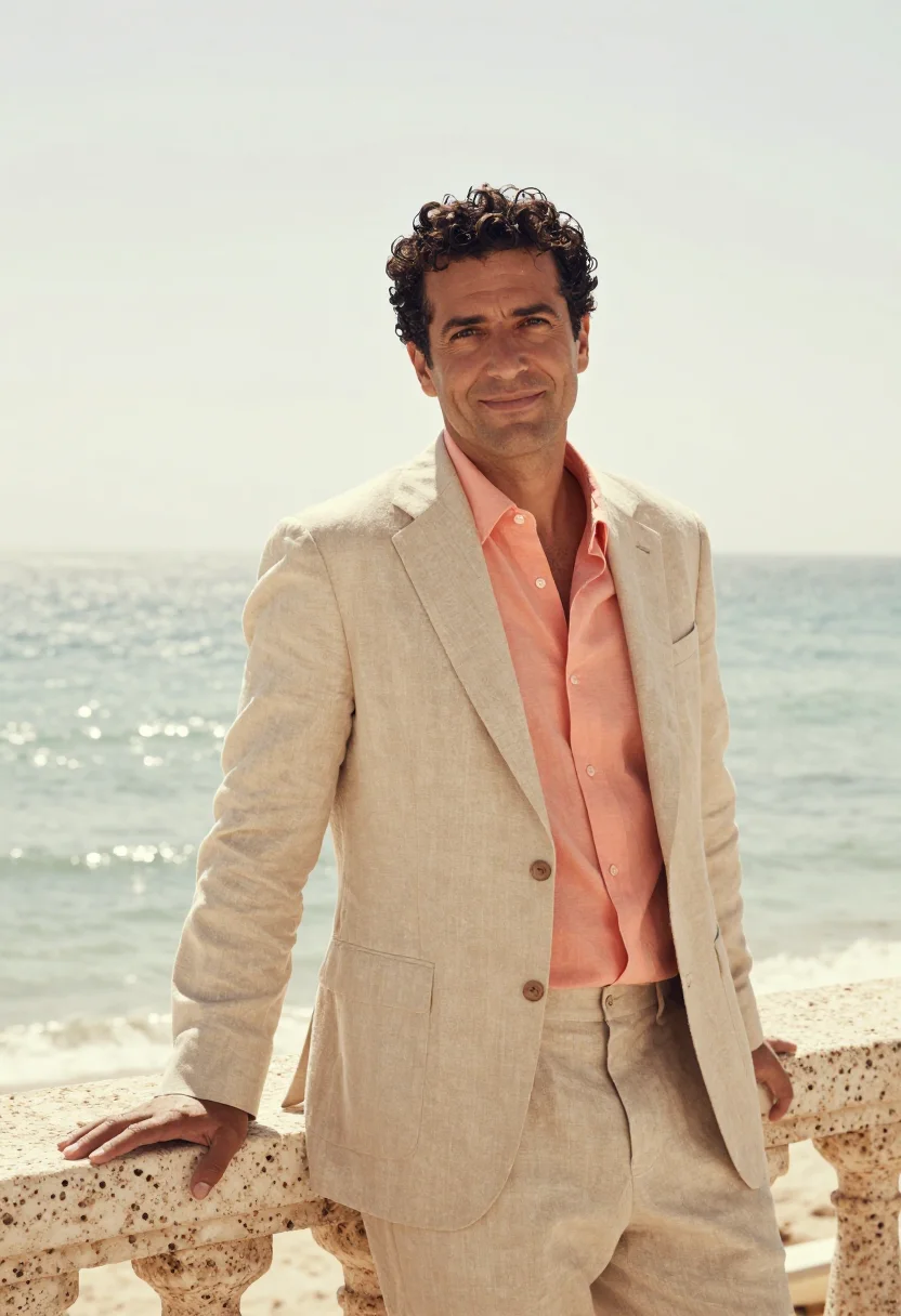 AI palm beach wealth advisor coral stone sample — portrait of a man, a wealth advisor in his forties of Greek