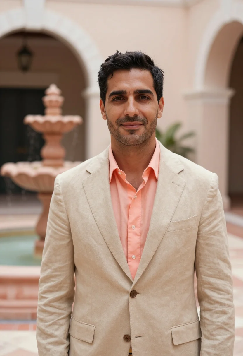 AI palm beach wealth advisor coral stone sample — portrait of a man, a wealth advisor in his thirties of Itali