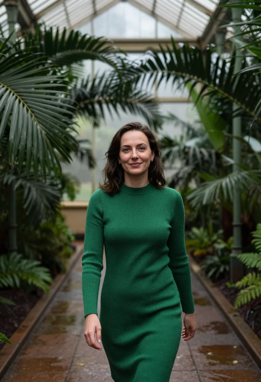 AI palm house november green sample — portrait of a woman, framed half-length from the head to the