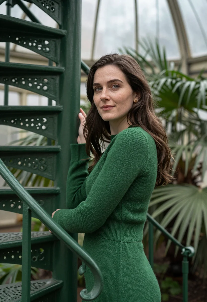 AI palm house november green sample — portrait of a woman, framed tight, head and shoulders, the b