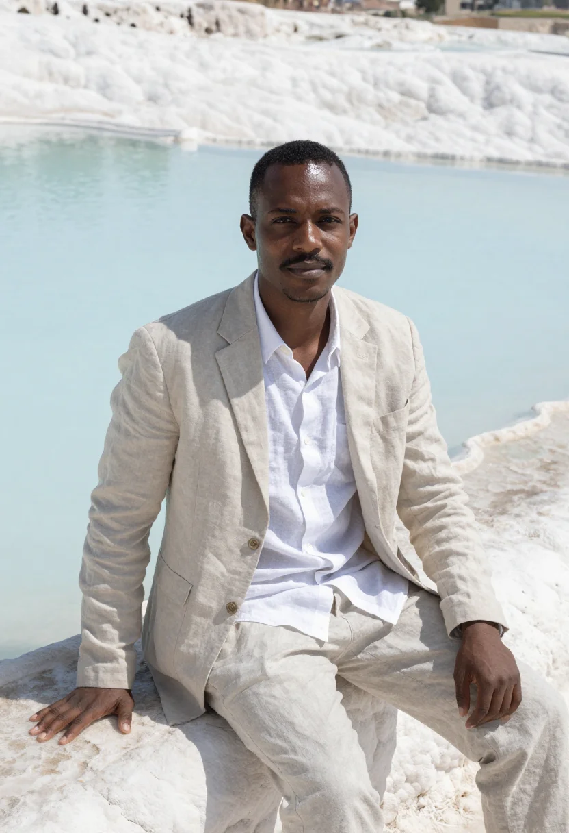 AI pamukkale geologist travertine terraces sample — portrait of a man, a geologist in his early thirties, of Wes