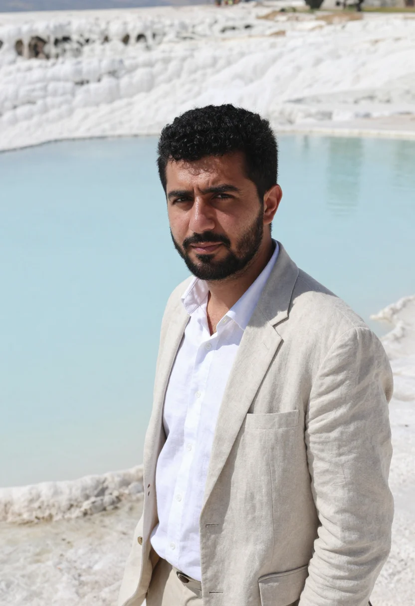 AI pamukkale geologist travertine terraces sample — portrait of a man, a geologist in his mid-thirties, of Kurdi