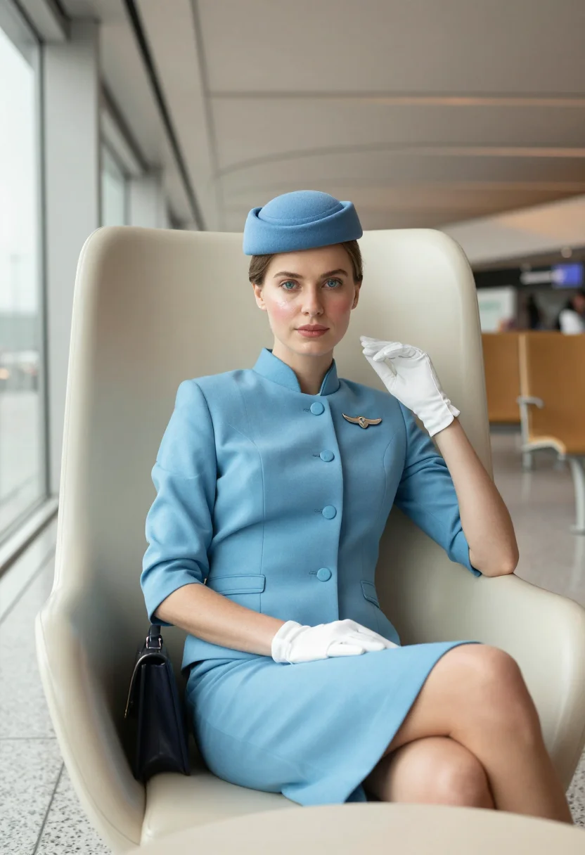 AI pan am sixties sample — portrait of a woman, chest-up portrait of a Western-European