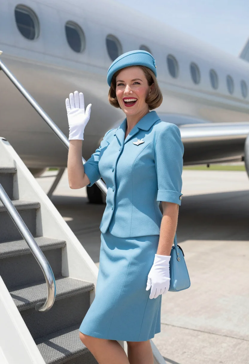 AI pan am sixties sample — portrait of a woman, three-quarter-length portrait of a West