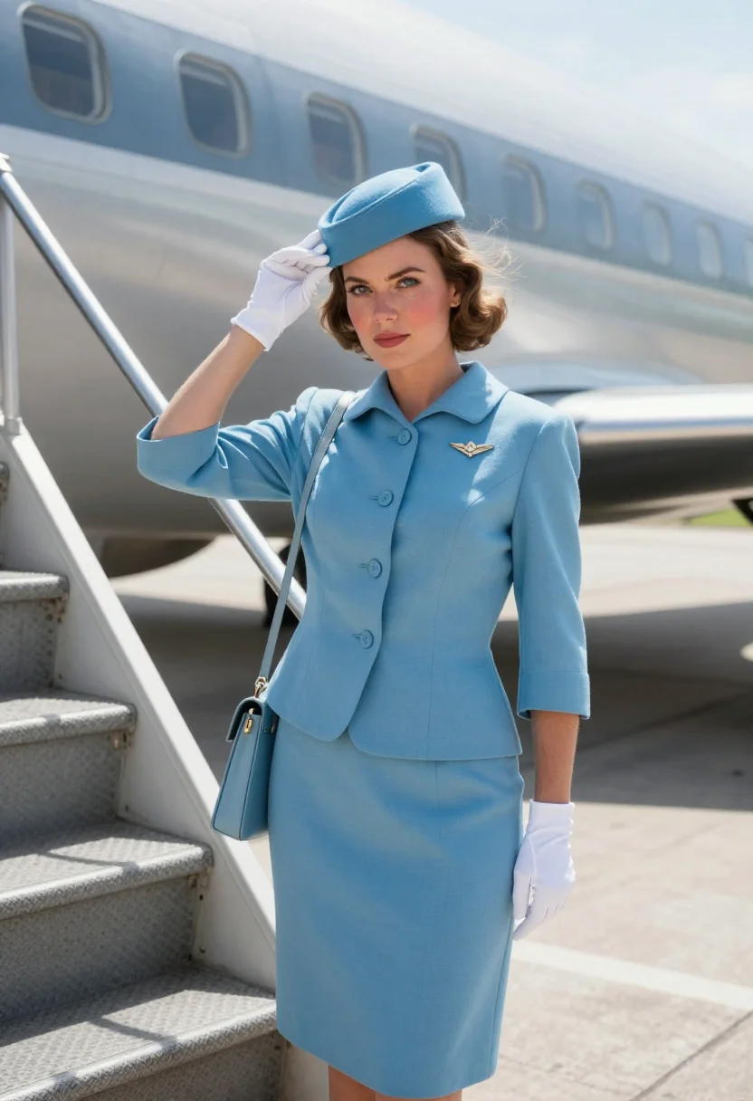 AI pan am sixties sample — portrait of a woman, waist-up portrait of a Western-European