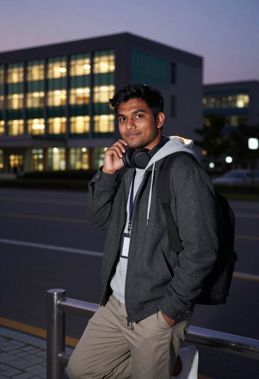 AI pangyo valley sample — portrait of a man, waist-up portrait of a South-Asian man in