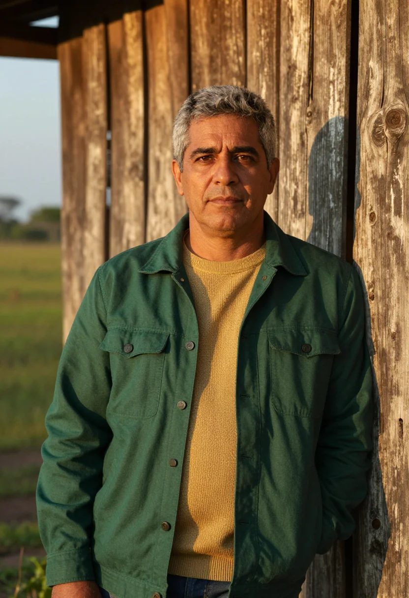AI pantanal ecologist wetland green gold sample — portrait of a man, a Brazilian ecologist of Italian descent