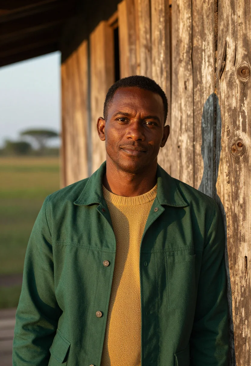 AI pantanal ecologist wetland green gold sample — portrait of a man, an Afro-Brazilian ecologist in his late t