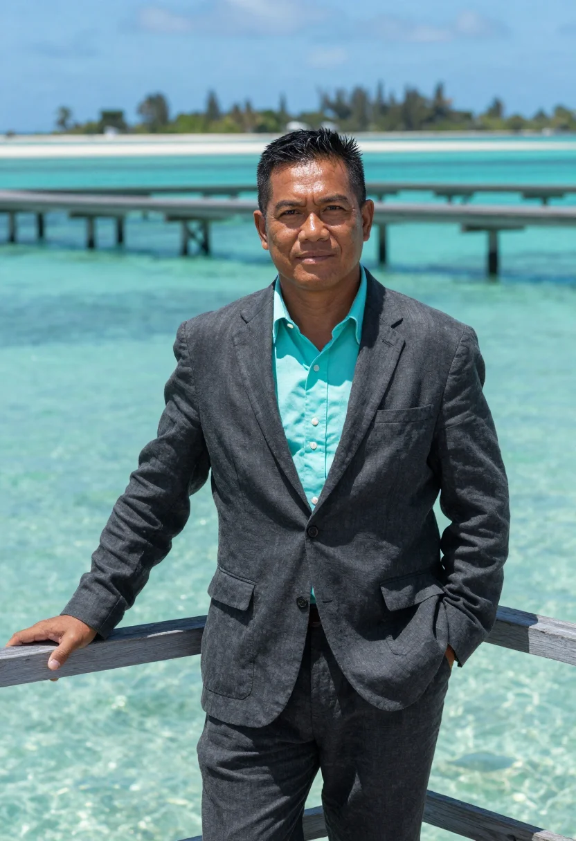 AI papeete pearl farm director black pearl lagoon sample — portrait of a man, a pearl farm director in his forties of C