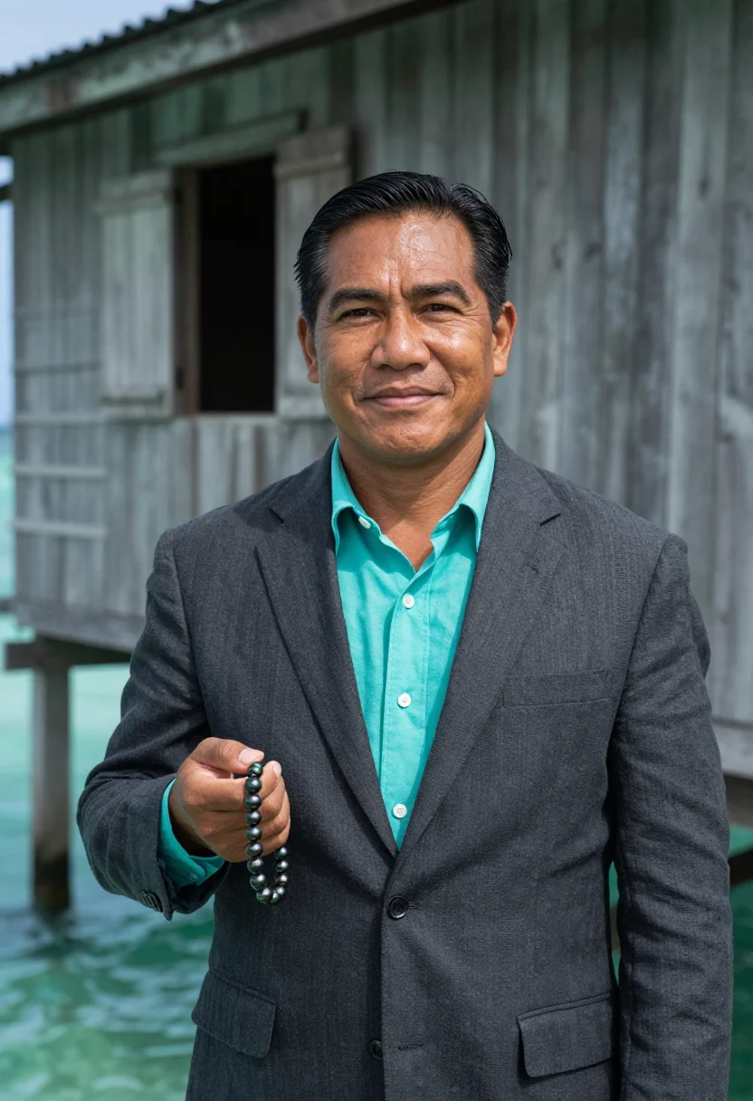 AI papeete pearl farm director black pearl lagoon sample — portrait of a man, a pearl farm director in his forties of C
