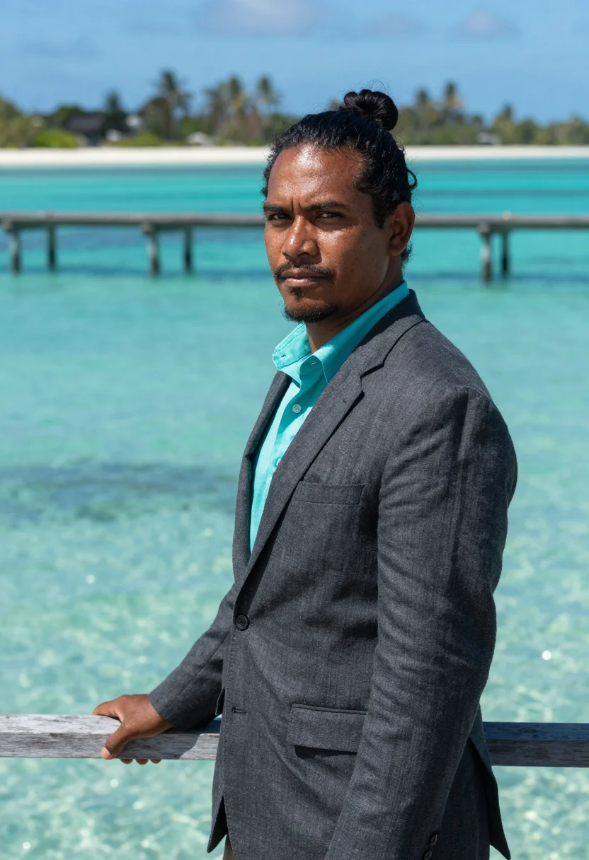 AI papeete pearl farm director black pearl lagoon sample — portrait of a man, a pearl farm director in his thirties of