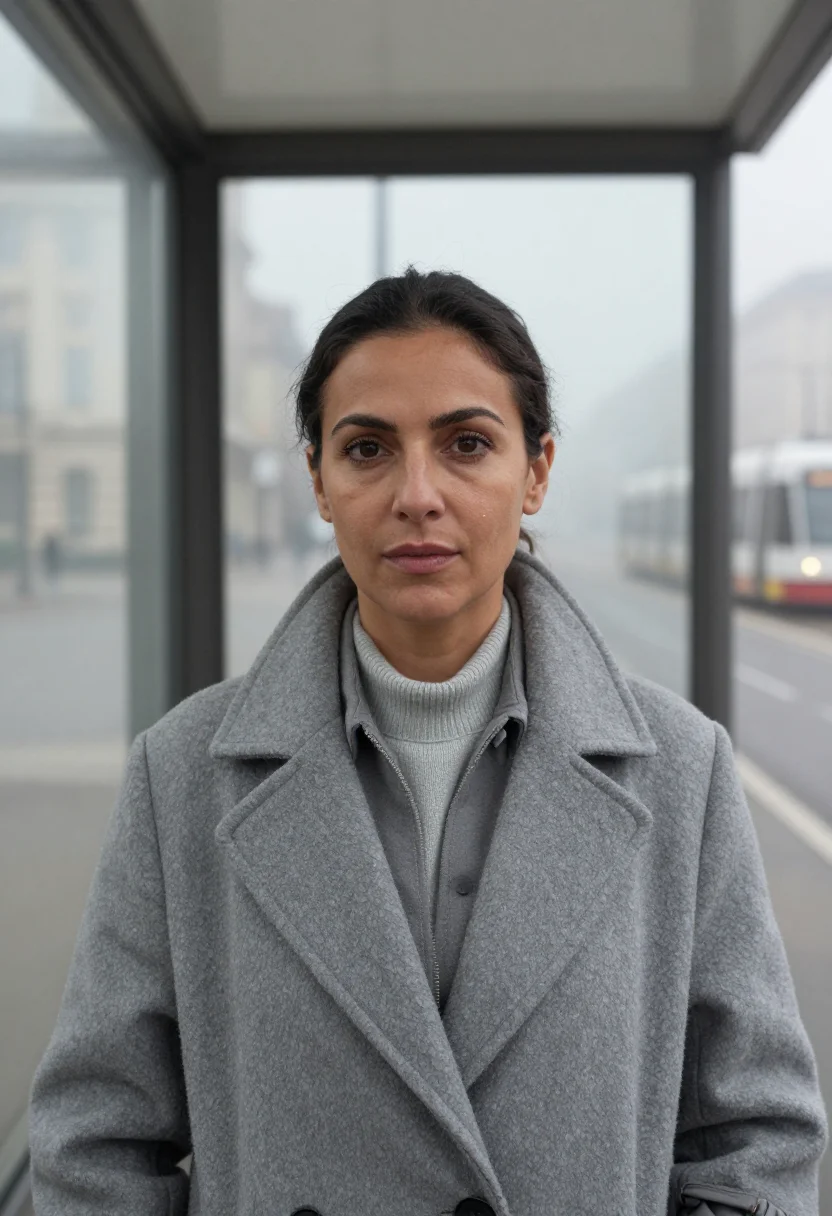 AI paradeplatz grey sample — portrait of a woman, framed as a tight headshot from the cro