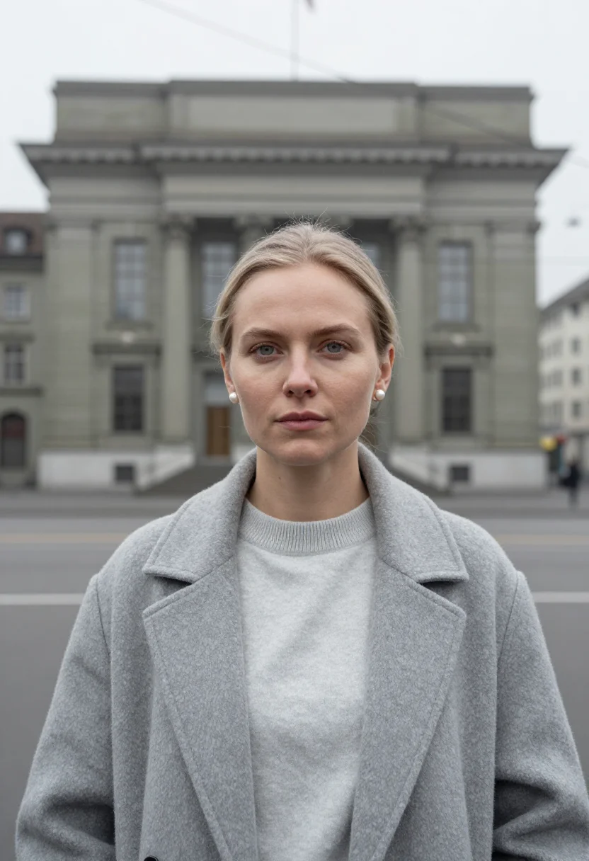 AI paradeplatz grey sample — portrait of a woman, framed as a tight headshot from the cro