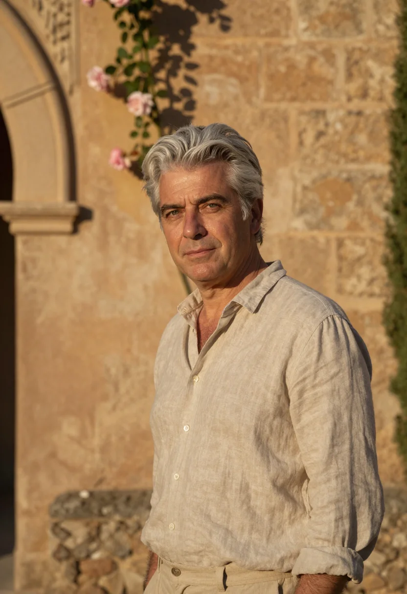 AI parador granada alhambra garden rose sample — portrait of a man, a French man in his mid-fifties with fair