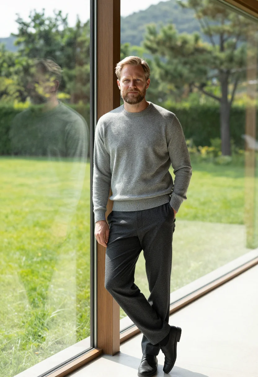 AI parasite seoul modern house concrete wood sample — portrait of a man, a Danish man in his late thirties with fa