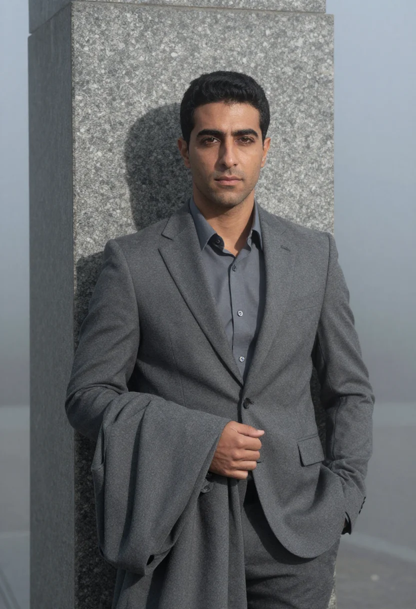 AI paris la defense fog slate sample — portrait of a man, framed half-length from the head to the h