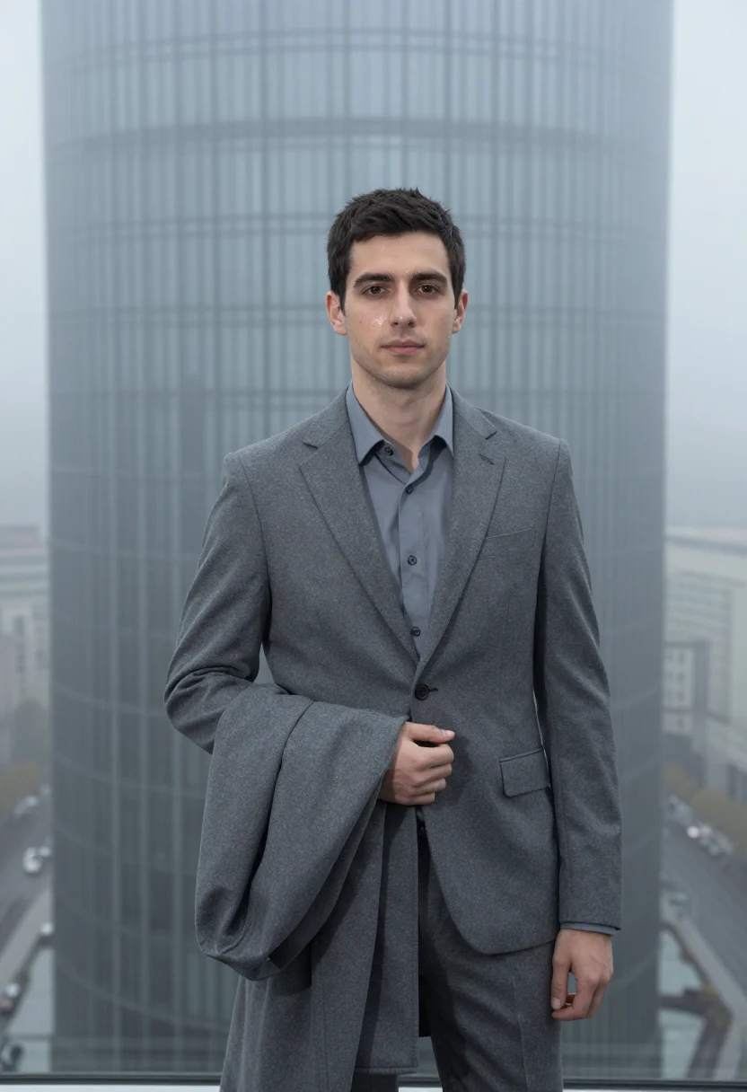 AI paris la defense fog slate sample — portrait of a man, framed half-length from the head to the h