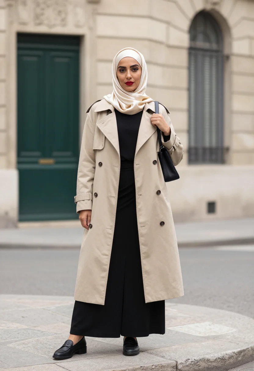 AI paris modest street sample — portrait of a woman, a full-length street portrait of a Magh
