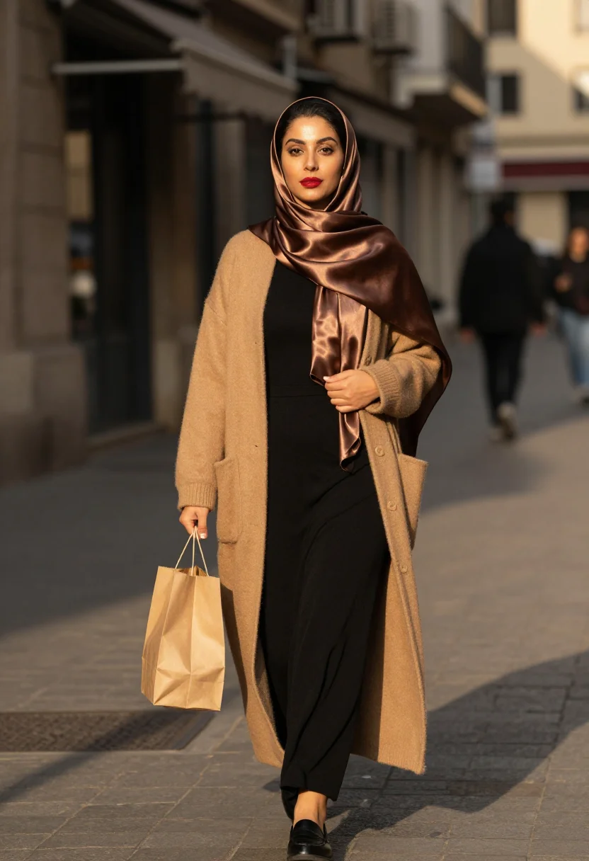AI paris modest street sample — portrait of a woman, a three-quarter-length walking portrait