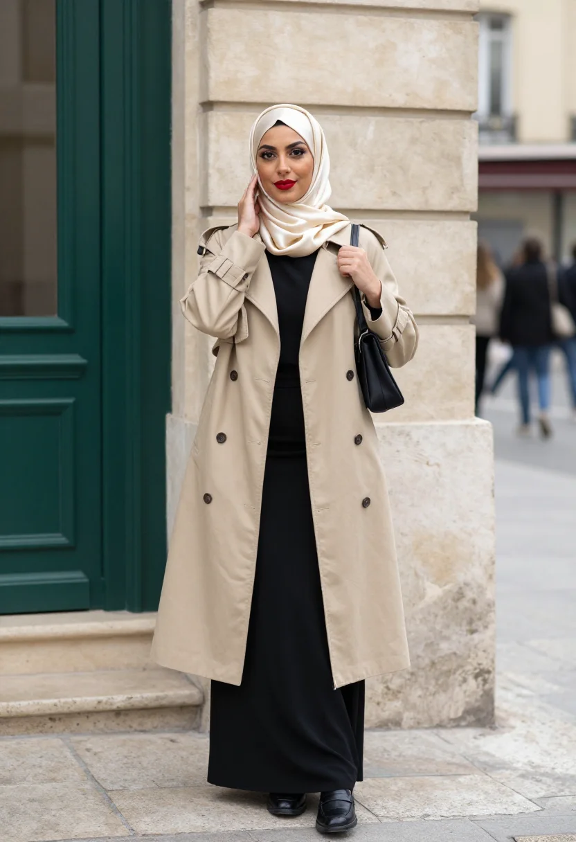 AI paris modest street sample — portrait of a woman, a half-length street portrait of a Magh