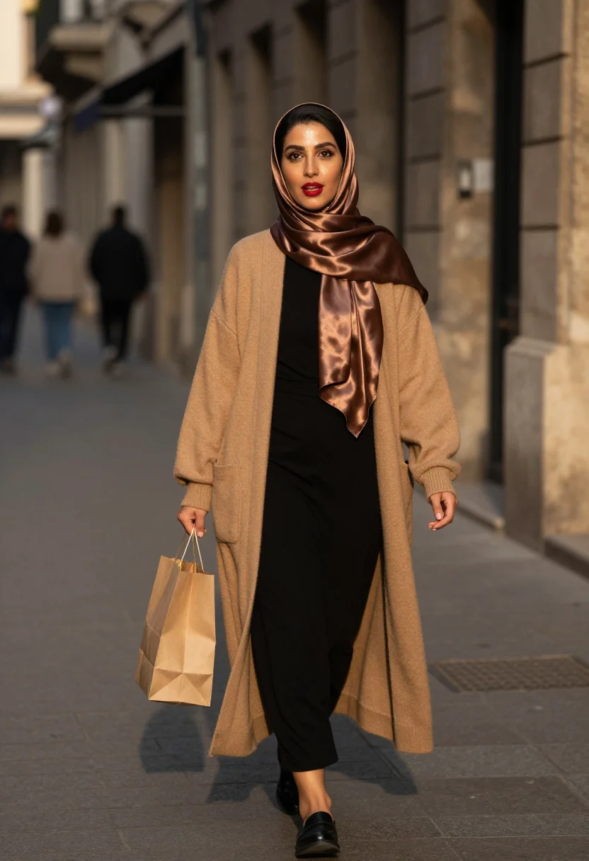 AI paris modest street sample — portrait of a woman, a full-length walking portrait of a Mag